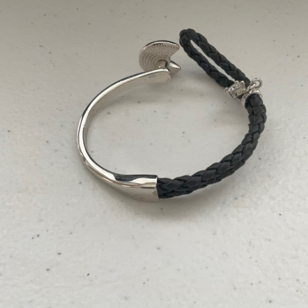 Leather Rope/silvertone Bracelet - Picture 4 of 4